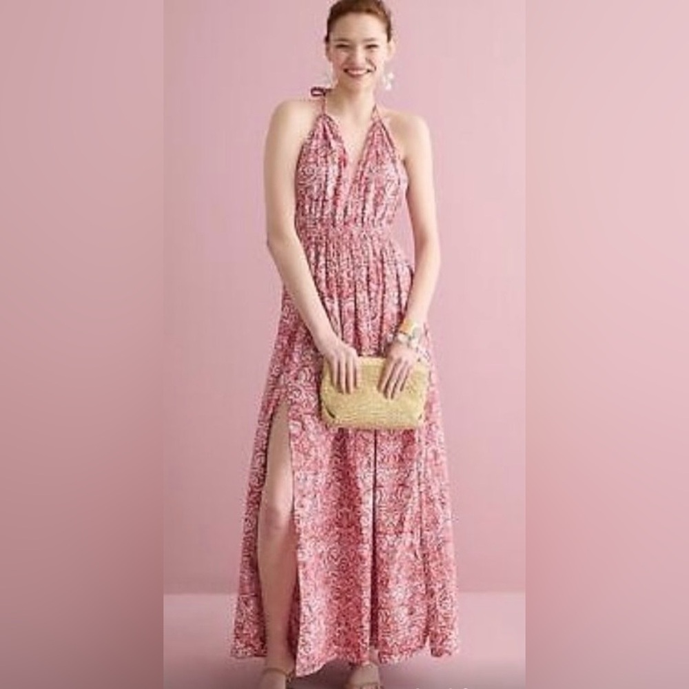 JCrew Collection Poplin Halter Open-back Maxi Dress, size M, NWT - Picture 2 of 7